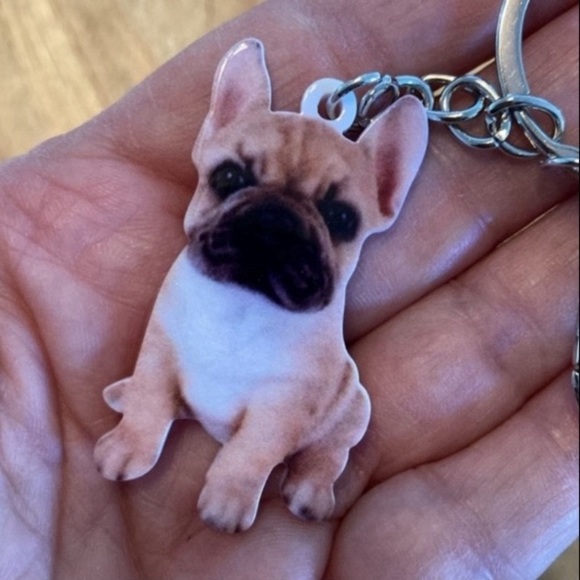 Fawn Frenchie keychain NEW French Bulldog fawn with black mask key chain - Picture 1 of 5